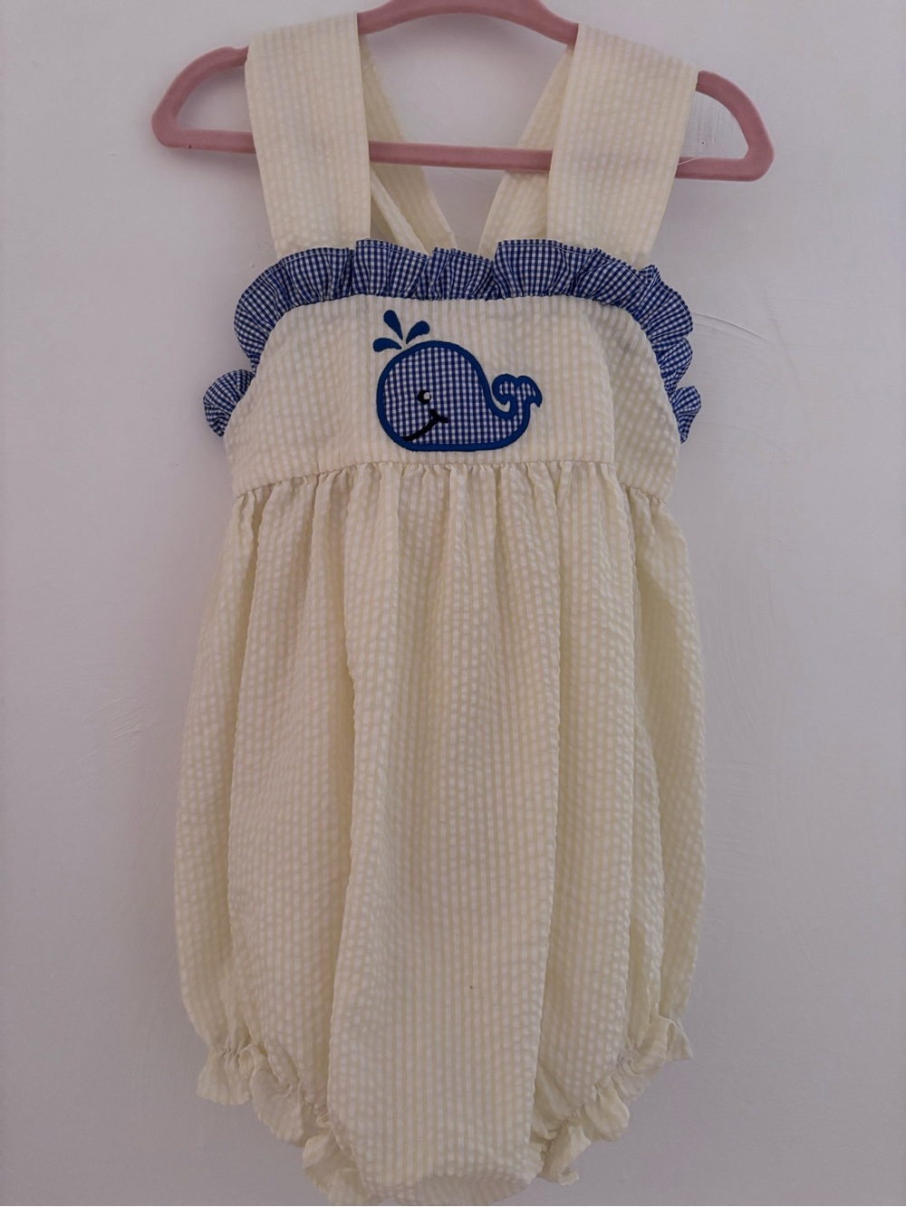 Stitchy Fish Baby Bubble Romper with Navy Whale